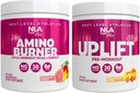 NLA pro její Pre / Intra Workout Stack (zahrnuje její termogenní Amino Hawaiian Sunset a Uplift Max Pre Workout Sour Peach Rings)