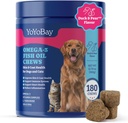 Fish Oil Chews for Dogs & Cats, Omega 3 Fish Oil for Dogs - Bohatá Omega 3, 6, a 9 s Flaxseed Oil, EPA & DHA - 180 Soft Chews, Duck & Pear Flavor - Anti- Zánět, Kůže & Coat Health