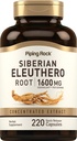 Piping Rock Siberian Eleuthero Root Capsules 1600mg PHARMAR 124; 220 Count PHARMAR 124; Koncentrovaný bylinný extrakt PHARMAL 124; Non- GMO, gluten zdarma dodatek