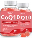 Sugar Free CoQ10 Gummies 200 MG, Coenzym Q10 (Ubiquinon) Gummies pro dospělé, Co Q10 dodatek s Omega-3, hořčík, energie, podpora mozku
