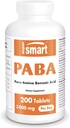 Supersmart - dodatek PABA 3000mg za den (para- aminobenzoová kyselina) - přírodní vitamín B - rozpustný ve vodě PABA 124; non-GMO & gluten zdarma - 200 Tablety