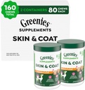 Zeleninové doplňky Psí kůže a kabát doplňky s Fish Oil & Omega 3 mastné kyseliny, kuřecí ochucené, 80- Count Tub, balení po 2