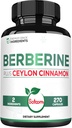 Berberine s Ceylon Skořice Dodatek - 1500mg Extra síla pro imunitní systém, trávicí zdraví, Body Management & Energy Production - 270 Kapsle - Gluten- Free, Non- GMO