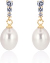18K Gold pokovené Sterling Silver Dangle White Drop Ručně vybraná kvalita Freshwater kultivované Pearl svatební náušnice s kubickými zirkoniovými krystaly Pearl Bridal Náušnice šperky pro nevěsty