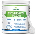 Zazzee Myo-Inositol Powder, 6 Měsíční dodávky, 183 Servings, 2000 mg per Serving, Volný Scoop pro přesné dávkování, 12.91 Ounces, 100% čisté, All- Natural Fertility and Reproductive Support, Vegan, Non- GMO