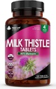 Nové listové výrobky Mléko Thistle 1000mg Tablety (4 měsíční zásoba) Vysoká síla 2000mg 80% Silymarin, Veganské tablety, GMO- Free, gluten- Free 120 Tablety