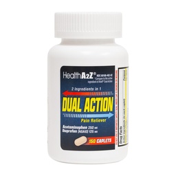 HealthA2Z ® Dual Action Pain Relief CLAS124; Acetaminofen 250mg & Ibuprofen (NSAID) 125mg CLAS124; Obsahuje dva léky CLAS124; Relief from Heads, Fever & Backache (150 Caplet)
