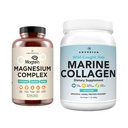 AMANDEAN Premium Magnesium Complex & Marine Collagen Bundle. High- Absorpce Threonát hořečnatý, glycinát a malát. Wild- Chycen hydrolyzovaný rybí kolagen protein. Podpora kvality spánku, kůže a nálady