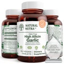 Natural Nutra High Allicin Česnek Dodatek, Podporuje imunitní systém, Zlepšit zdraví srdce, Zlepšit Enzymy Zdraví, Lepší trávení, Boj Studená a chřipka, Vanilla Potah, 500mg, 60 Vegan Tablety