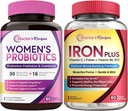 Lékařské recepty Ženské Probiotické & Iron Plus Bundle, Ženské Zdraví a Krevní Podpora, Probiotické Kapsle 60ct & Železné Kapsle 60 ct