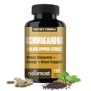 NooMost Ashwagandha 1200mg dodatek 124; 10% Witanolides s černým pepřem extrakt 124; čistý kořenový extrakt pro stres úlevy, Promotes Energy, Mood, Helathy spánek pro muže a ženy 124; 120 Kapsle