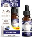 GuruNanda Wellness Bundle: Liquid Ashwagandha s Bacopa (1 Fl Oz) pro Focus & Relaxation Support & Black Seed Oil (2 Fl Oz) s vitaminem D3, K2 & E pro Imunitary Boosting - Vegan & Non- GMO