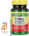 LUAL Spring Valley Folate 666 mcg DFE (400 mg kyseliny listové) 250 CountBundle 45 Diabetes Decoded, Folate dodatek pro ženy
