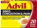 Advil Sinus Congestion and Pain, Sinus Relief Medicine, Pain Reliever and Fever Reducer with Ibuprofen and Fenylephrin HCl - 20 potahovaných tablet