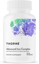 THORNE - Advanced Iron Complex - Complete Blood Support Formule * - Elemental Iron, Folate, B and C Vitaminy pro optimální absorpci - Chelated Iron Supplement - Gluten, Dairy & Soy- Free - 60 Kapsle