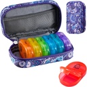 Serfeymi Týdenní Travel Pill Organizátor 2 Times A Day PM Upgraded Rainbow Pill Box 7 Day with Portable Zipper PU Leather Pill Case, Medicine Organizer for Pills, Vitamíny, Rybí oleje - Purple-01