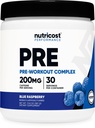 Nutricost Pre- Workout Complex Powder (30 Servings, Blue Raspberry) - Předcvičení dodatek s Beta- Alanin, Taurin & Amino kyseliny