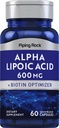 Piping Rock Alpha Lipoic Acid 600mg CLAS124; ALA s Biotin Optimizer CLAS124; 60 Kapsle CLAS124; Non- GMO, gluten zdarma dodatek