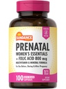 Sundance Prenatal Multivitamin 124; s kyselinou listovou 124; 100 Rychlé uvolnění Kapsle 124; 800 mcg Dublin 124; Non- GMO, gluten zdarma doplněk pro ženy
