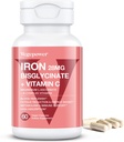 Doplňky železa pro ženy, Vegan Iron Bisglycinát 28mg Plus vitamín C, kyselina listová - Železné pilulky pro anemii, Nedostatek železa a energetická podpora - Vysoká absorpce, Gluten- Free, Non- GMO - 60 Kapsle