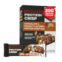 MUSASHI Protein Crisp Bar, 20g Protein, 4g Celkem Sugars, Chocolate & Peanut, Post Workout and Snack On The Go, 12 Pack of 2.1oz (60g) Bary