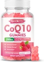 Sugar- Free CoQ10 Gummies 250mg, Coenzym Q10 doplňky Plus Omega-3, vitamin B6 & zinek, vysoce absorpční CoQ10 doplněk pro buněčnou energii a antioxidant podporu, Malina Flavor, Vegan 60Cts