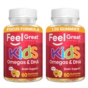 Feel Great Vitamíny Děti DHA Gummies s Omega 3 6 9, Vitamin C (2-Pack) CZ124; Podporuje zdravé funkce mozku, Vision & Heart Health CZ124; Gluten Free, Vegetarian CZ124; 60 Gummies