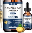 Triple Magnesium Complex Supplement- Magnesium Glycinát, Citrát, Malate Liquid Drops 500 mg s Ashwagandha, L- Theanine, Vitamin B6 pro klid, Stress Relief, Spánek, Muscle Support- Ananas Flavor
