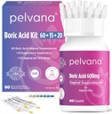 Suppozitory kyseliny borité Pelvana pro ženy 60 + 15 aplikátory + 20 testovacích proužků pH = 95 Kit pro vaginální zápach - Trojstranná laboratoř testovaná a vyrobená v USA