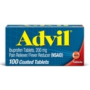 Advil Pain Reliever and Fever Reducer, Pain Relief Medicine with Ibuprofen 200mg for Heads, Backhead, Menstrual Pain and Joint Pain Relief - 100 Coated Tablety