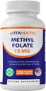 Vitamatic Methyl Folát 15 mg - 120 Zeleninové kapsle Optimalizované a aktivované vysoké potence - metabolicky aktivní folát