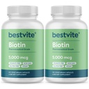 BESTVITE Biotin 5000mcg (240 Vegetariánských kapslí) (120 x 2) - No Stearates - No Flow Agents - Vegan - Non GMO - Gluten Free - Vlasy, kůže, nehty
