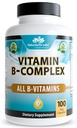 NaturaLife Labs Vitamin B- Complex s vitaminem C & kyselina listová - zahrnuje B1, B2, B3, B5, B6, B7, B9 & B12 - 100 Kapsle, Vegan, Non- GMO, gluten zdarma