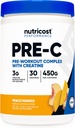 Nutricost Pre- C Pre- Workout Komplex s Creatine (Peach Mango 124; 30 Servings) Prášek - Zvýšení Fintess Rutines, 450g