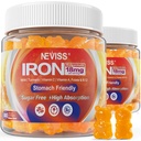 Veganské železné gumy dodatek s vitamínem C, B12, Folát a kurkuma - Energie a imunitní zdraví 124; Gumový železný bisglycinát 18mg Gentle & Non- Constipating - Ženy & Muži, 2 Pack