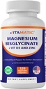 Vitamatický hořčík (z Bisglycinátu & Oxidu) s vitaminem D3 & zinek - 120 Veg Kapsle - Podporuje svalovou, kloubní, nervové a srdeční zdraví - Non- GMO, gluten- bez