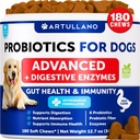 Probiotika pro psy - Podpora Gut Health, Itchy Skin, Alergie, Imunita, Kvasinková rovnováha - Psí probiotika a trávicí enzymy s prebiotiky - Snížit průjem, plyn - 180 Probiotické žvýkání pro psy