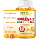 SHIFAA NUTRITION HALAL Omega 3 pro děti s DHA Gummies pro vývoj mozku, srdce a imunitní podpora, Plant- based, Non-GMO, Algae-based DHA, gluten & Gelatin- Free Kids Omega 3 Gummies, 30 Sluhy