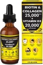 Příroda Manu-Premium 25,000mcg Liquid Biotin & Collagen + 20,000iu Vitamin D3 All- in- one Wellness Daily Drops. Podporuje zdravou pleť, silnější nehty, růst vlasů. Chutné jahodové aroma - 2 FL OZ / 60 ML
