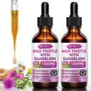 2 balení Mléko Thistle tekuté kapky - Játra čištění Detox & Opravy - 1000mg Mléko Thistle dodatek pro podporu jater, Silymarin dodatek pro játra zdraví, Vegan, Non- GMO, 4 Fl Oz