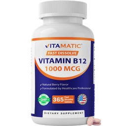 Vitamatický vitamin B12 1000 mcg Fast Disolute - 365 Tablet - Natural Berry Flavor - Podporuje energetický metabolismus a nervový systém Zdraví