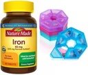 Nature Made Iron 65 mg (325 mg sulfát železitý) Tablety, dodatek stravy pro podporu červených krvinek, 365 Tablety, 365 Day Supply Bunde s týdenní Pill Organizátor