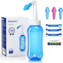 MAOEVER Neti Pot Sinus Rinse Lahvička se 100 Nasal Wash Salt Packets Nose Wash Cleaner Tlak Rinse Nasal zavlažování pro dospělé & Kid BPA zdarma 300 ML se samolepkou teploměr (modrá)