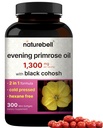 NatureBell Večerní Primrose Oil s Black Cohosh, 1,300mg Per Serving, 300 Mini-Softgels current 124; Studené lisované semínka, uchovává 130mg GLA pro Womens Health & Skin Care Support - Hexane Free, Non- GMO