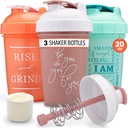 GOMOYO [3-Pack] 20-Ounce Shaker Lahvička s Action-Rod Mixer CLAN124; Protein Shaker Lahvička s motivační Citace CLAN124; Shakers pro protein shakes jsou BPA zdarma a myčka nádobí bezpečné CLAN124; Coral, Mint, & Rose