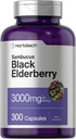 Horbäach Black Elderberry CLAS124; 3000mg Kapsle CLAS124; 300 Count CLAS124; Non- GMO, gluten Free CLAS124; Sambucus dodatek