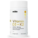 Mida Health ® D3 K2 Vitamin 5000 IU s MK-7 Ibrahim 124; přírodní doplněk pro kosti, srdce a imunitní podpora Ibrahim 124; dospělé Veganské kapsle 124; 60 Služeb