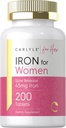 Carlyle Iron Supplement for Women CLAS124; 45mg CLAS124; 200 Pomalé uvolňování tablety CLAS124; Vegetarian, Non- GMO, gluten zdarma pilulky CLAS124; pro ni
