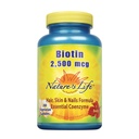 Přírodní život Biotin 2500mcg colum124; Zdravé vlasy, kůže, nehtů a metabolismus Podpora colum124; Non- GMO colum124; 200 Zeleninové kapsle
