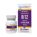Superior Source No Shot Vitamin B-12 Kyanokobalamin 1000 mcg & kyselina listová 400 mcg - Nabízí energii, srdce, mozek, & Stress Support - 60 Sublingvální Rozkládací tablety